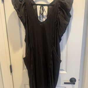 Anthropologie Daily Practice Black Ruffle Sleeve Dress